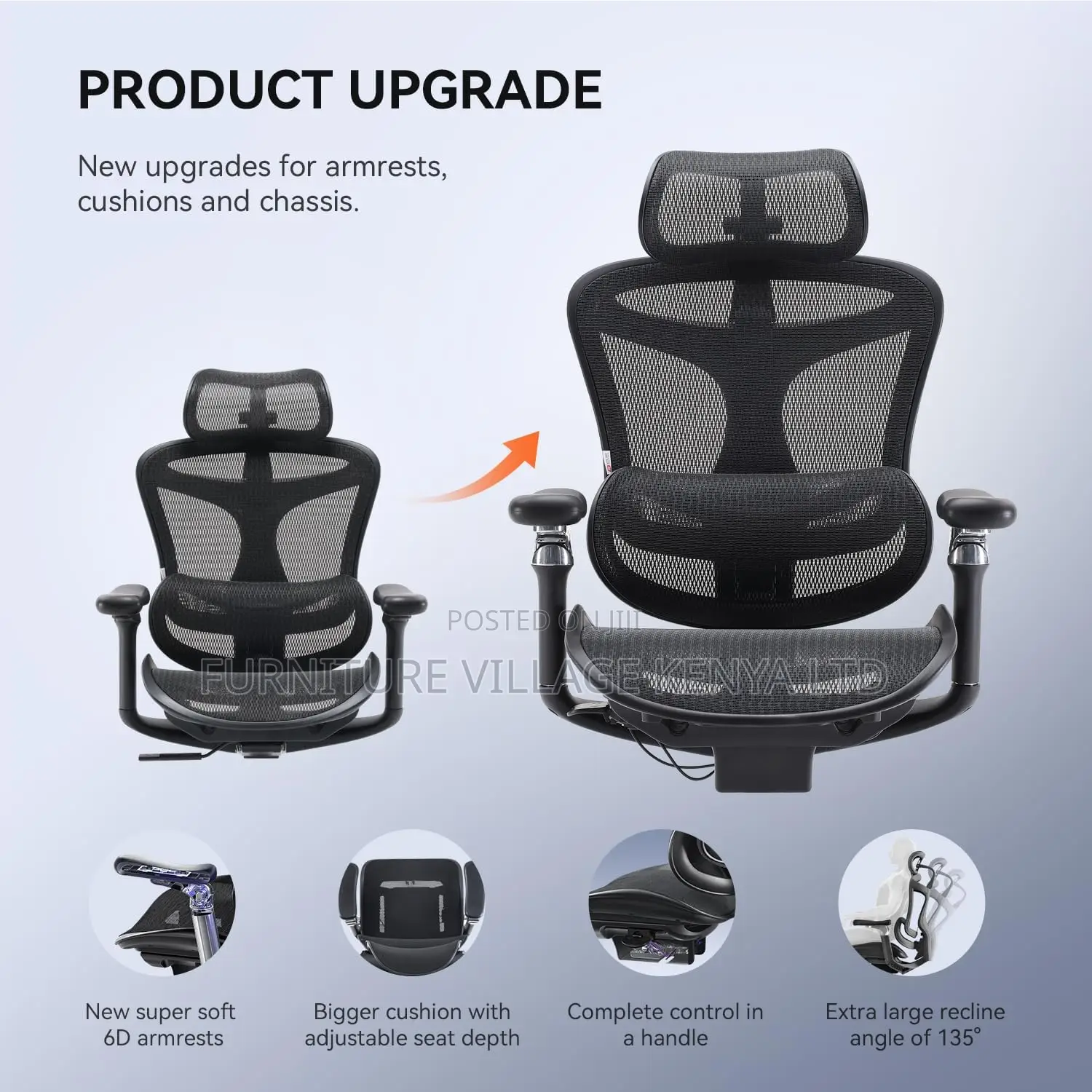 Ergonomic Office Chair With Soft 6d Armrests| Dynamic Lumbar Support
