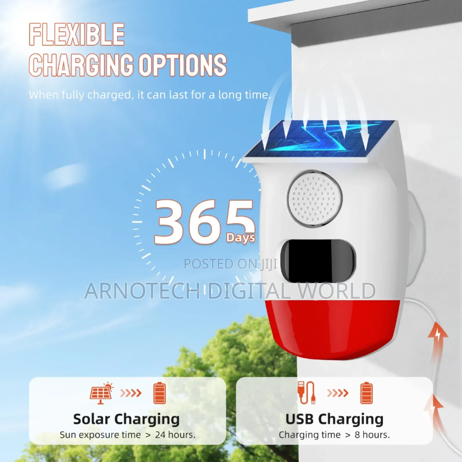 Panoramic Solar Alarm Dual Charging With Remote Control