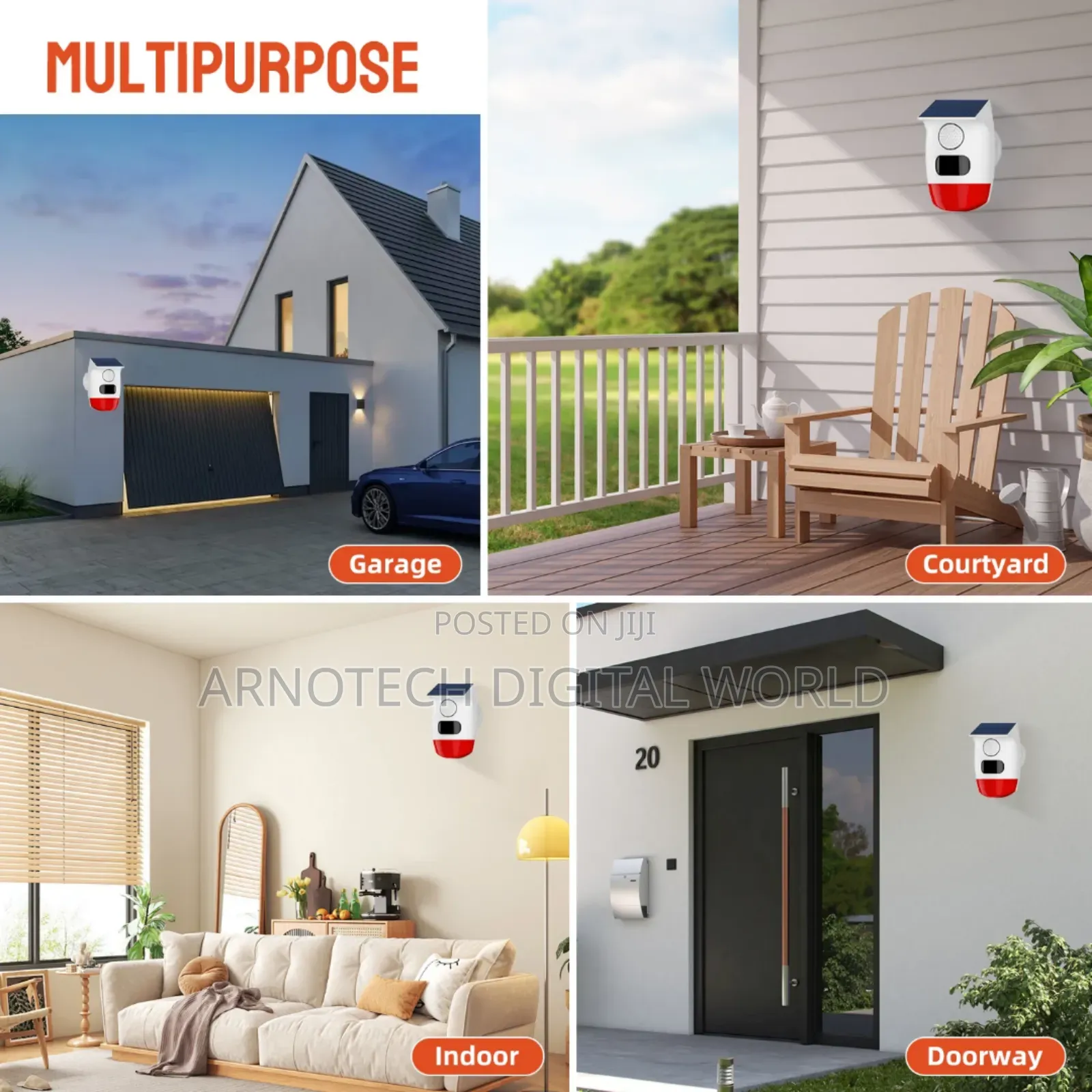 Panoramic Solar Alarm Dual Charging With Remote Control