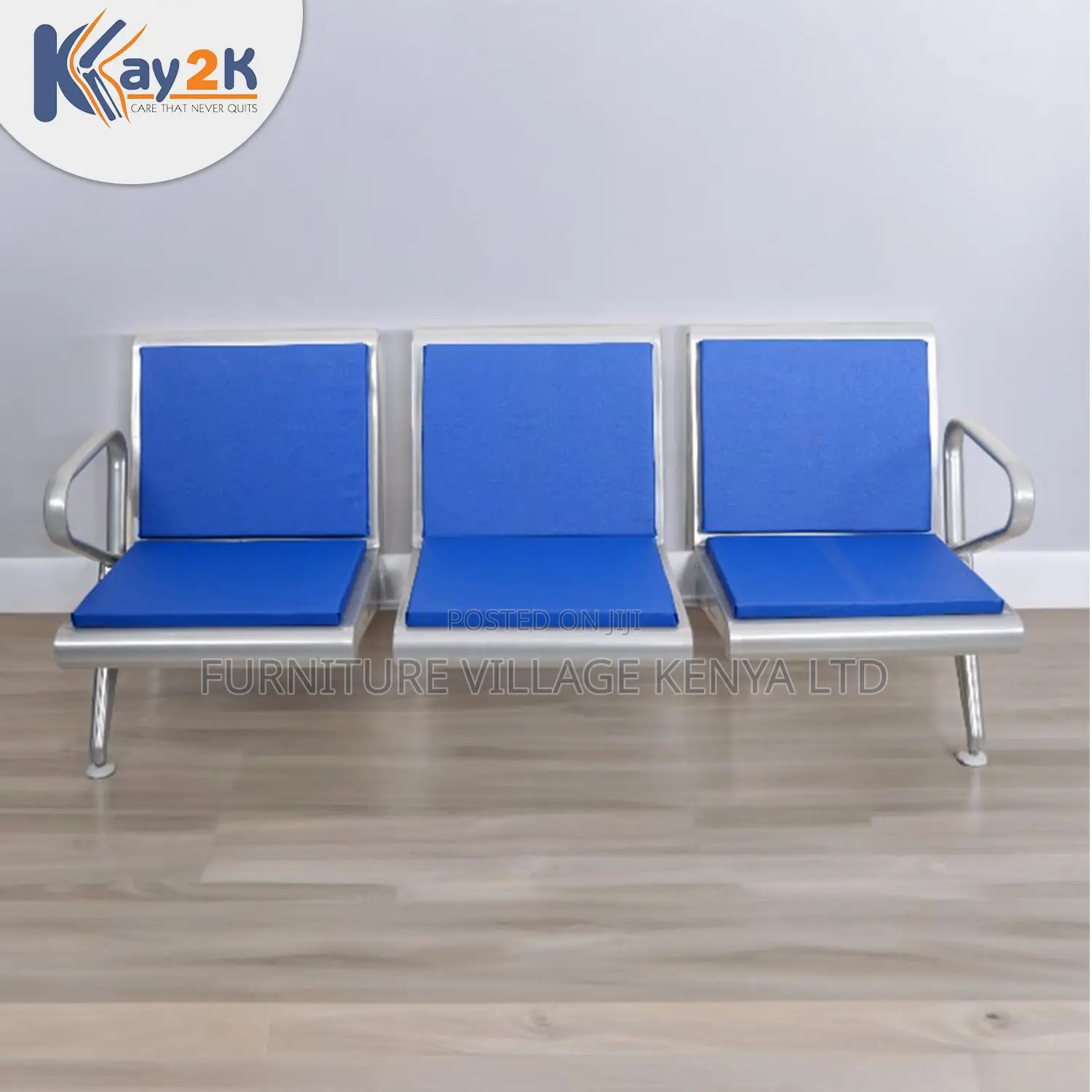 Three Seater Waiting Room Chair| Blue & Black Colors| Heavy-duty