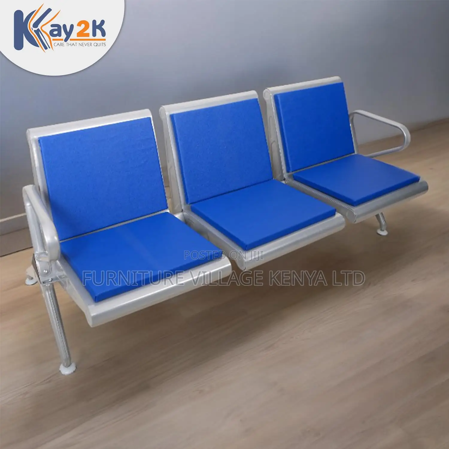 Three Seater Waiting Room Chair| Blue & Black Colors| Heavy-duty
