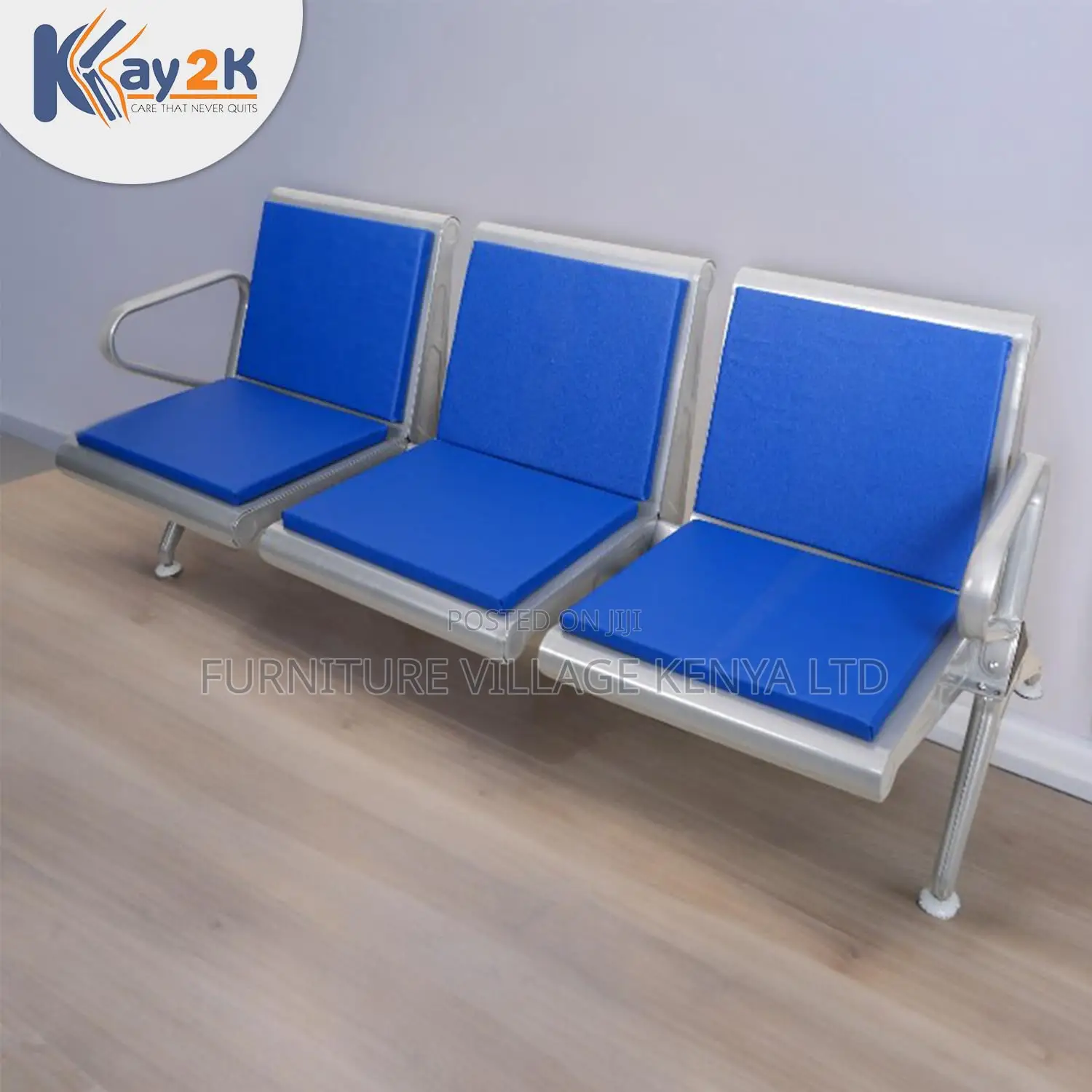 Three Seater Waiting Room Chair| Blue & Black Colors| Heavy-duty