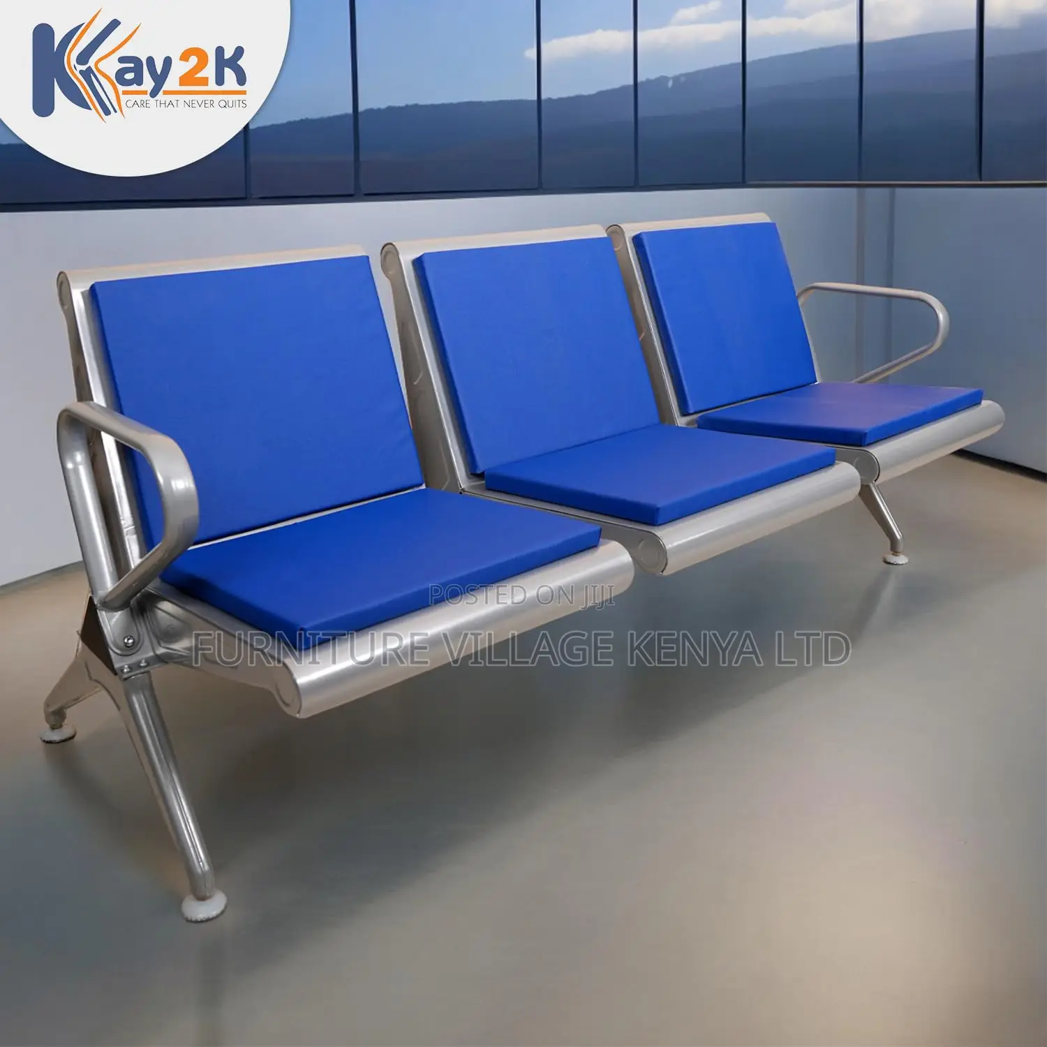 Three Seater Waiting Room Chair| Blue & Black Colors| Heavy-duty