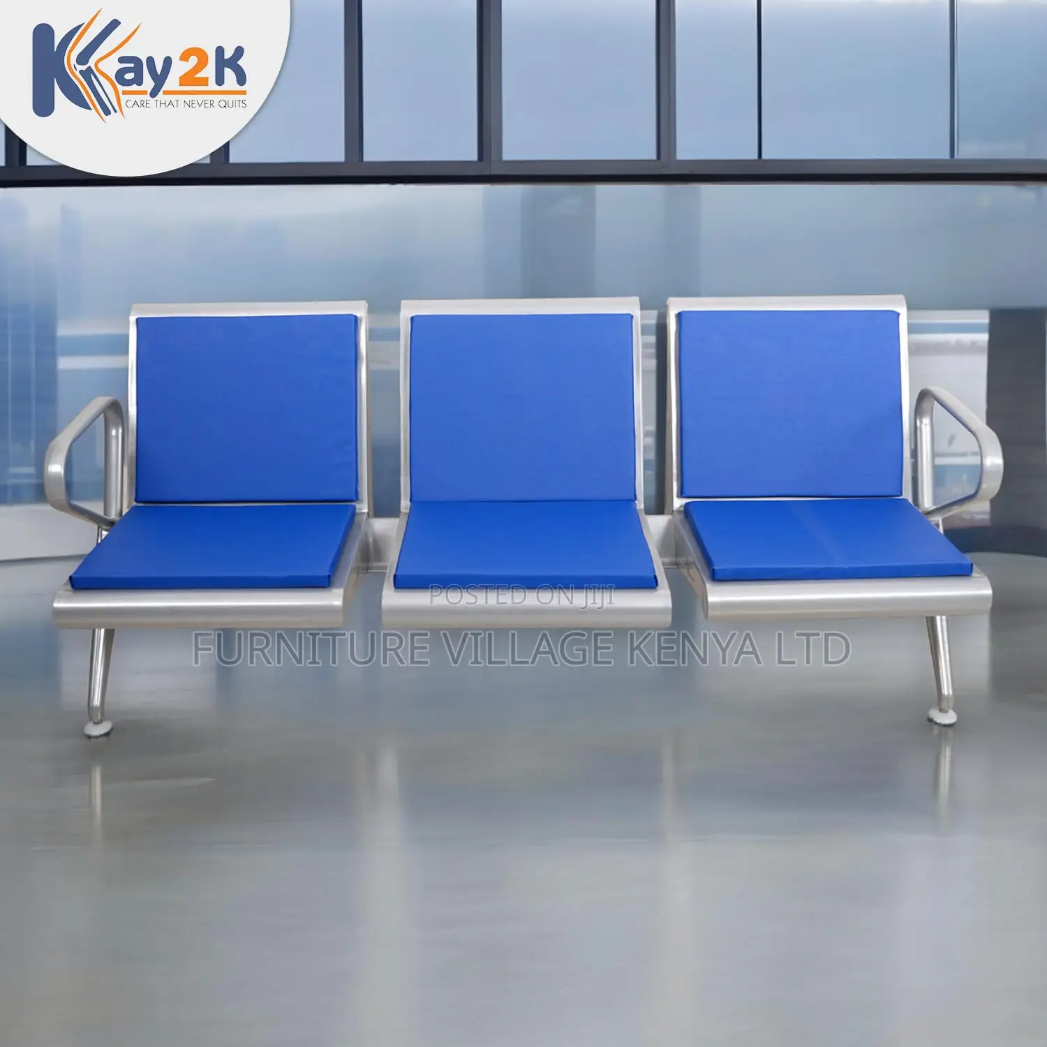 Three Seater Waiting Room Chair| Blue & Black Colors| Heavy-duty