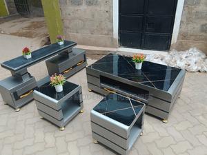 Tv Stand Gray With Led Lights Coffee Table + 2 Stools - main view