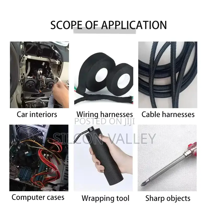 Auto Wiring Fabric Cloth Wrap Black Waterproof Cable Adhesive Tape