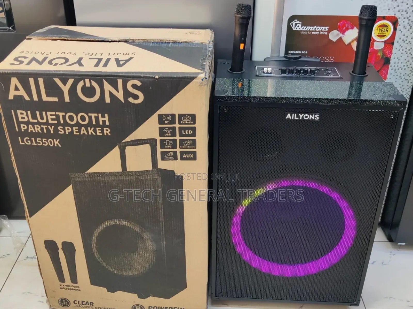 Ailyons 15inch Portable Bluetooth Speaker Trolley With 2 Microphones