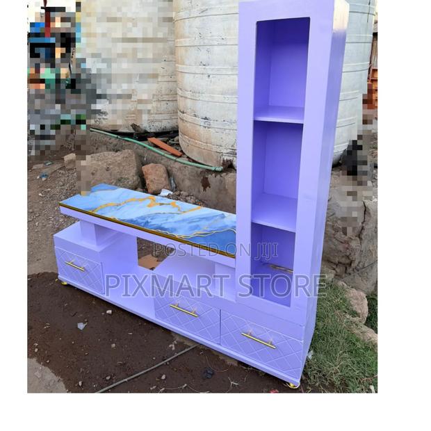 Executive Marble‐Coated Tv Stand With Shelf Cabinet Storage - main view