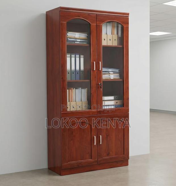 Office Cabinet; 2 Door Mahogany-Glass Display Office Cabinet