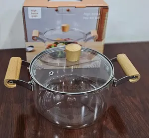 2 Wooden Handle High Boron Heavy Borosilicate Glass Cookware