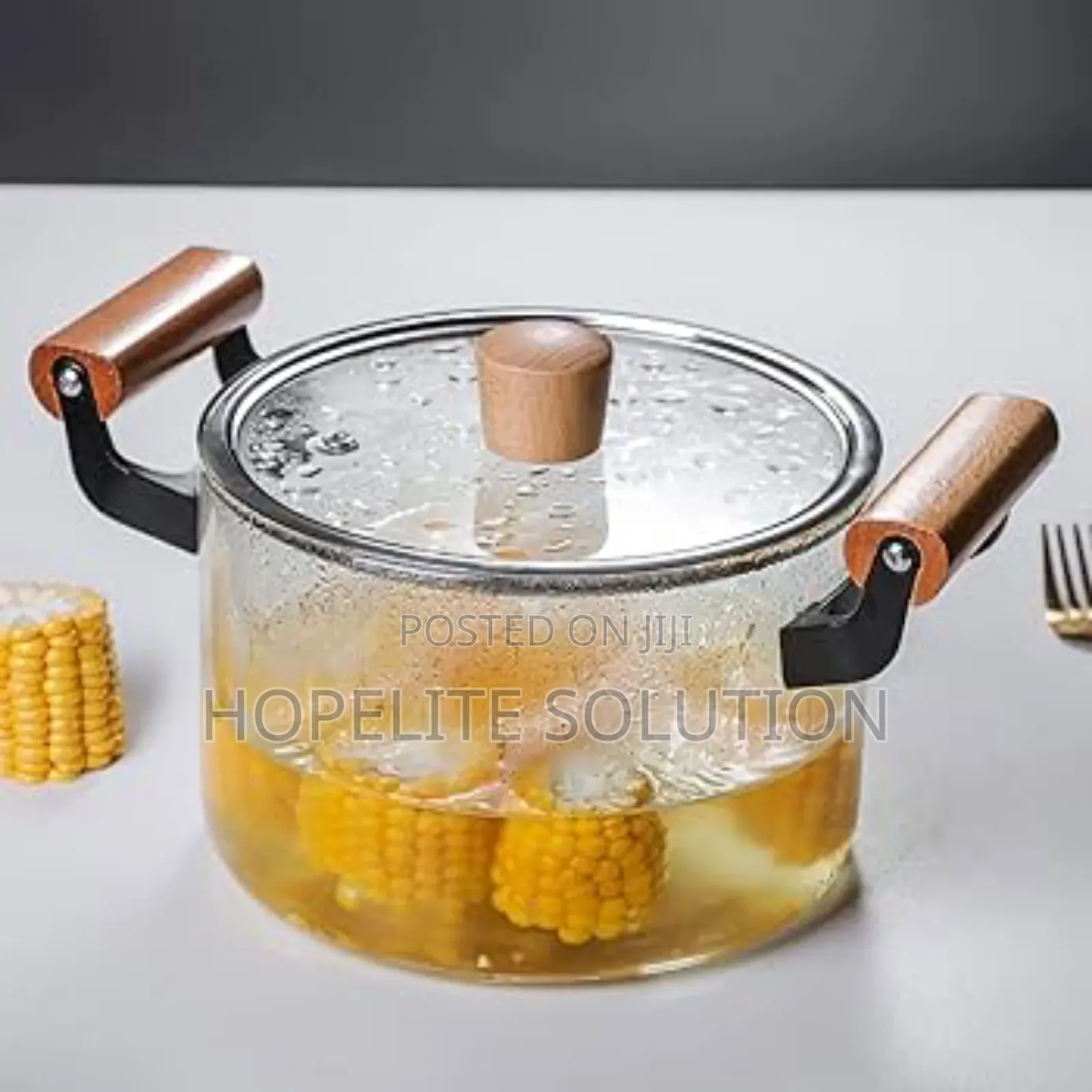 2 Wooden Handle High Boron Heavy Borosilicate Glass Cookware