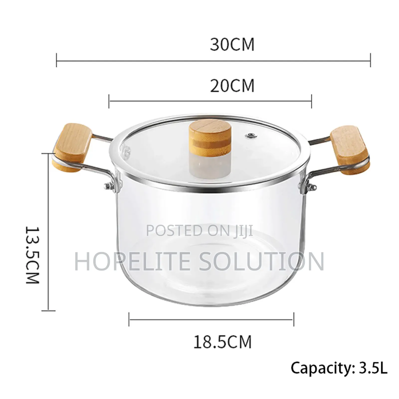 2 Wooden Handle High Boron Heavy Borosilicate Glass Cookware