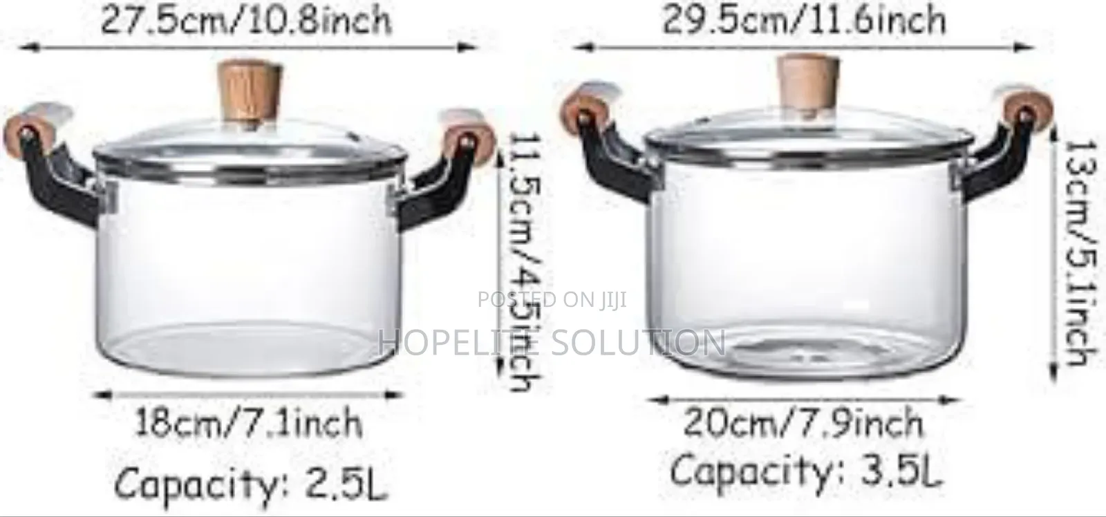2 Wooden Handle High Boron Heavy Borosilicate Glass Cookware