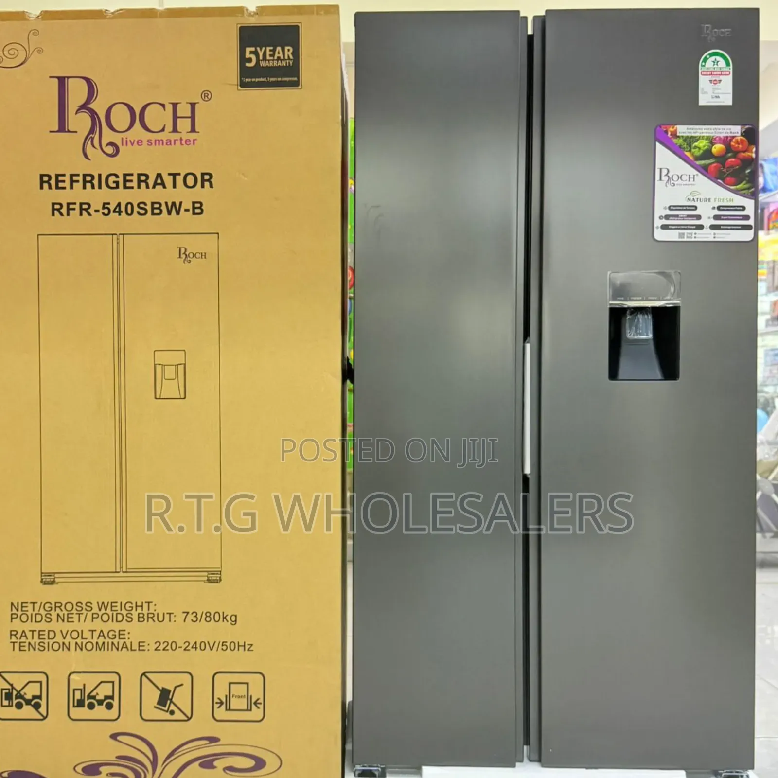 Roch 439 L Side‐By‐Side Refrigerator With Dispenser – Arfr‐540sbw‐B