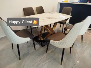 6-seater Dining Table Set - Marble Top Table With Golden Spiral Stand.
