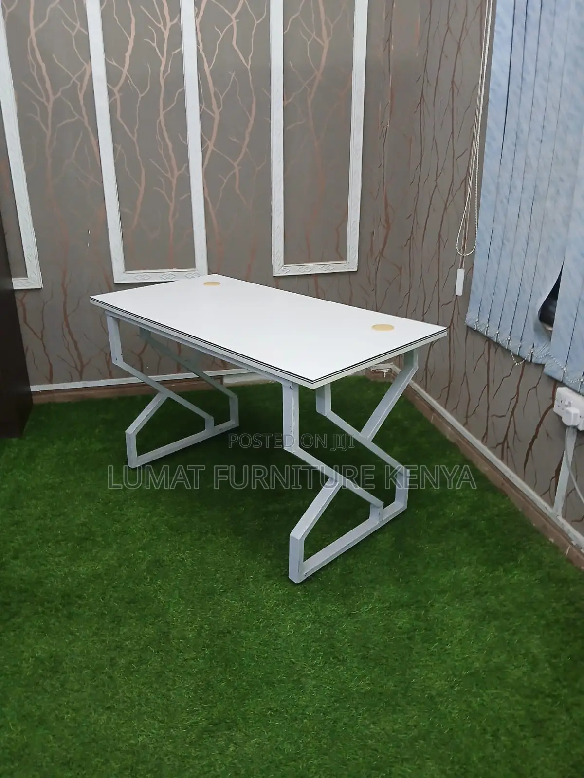 Premium White Study Table With Metal Stand