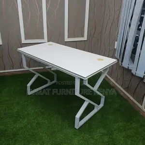 Premium White Study Table With Metal Stand