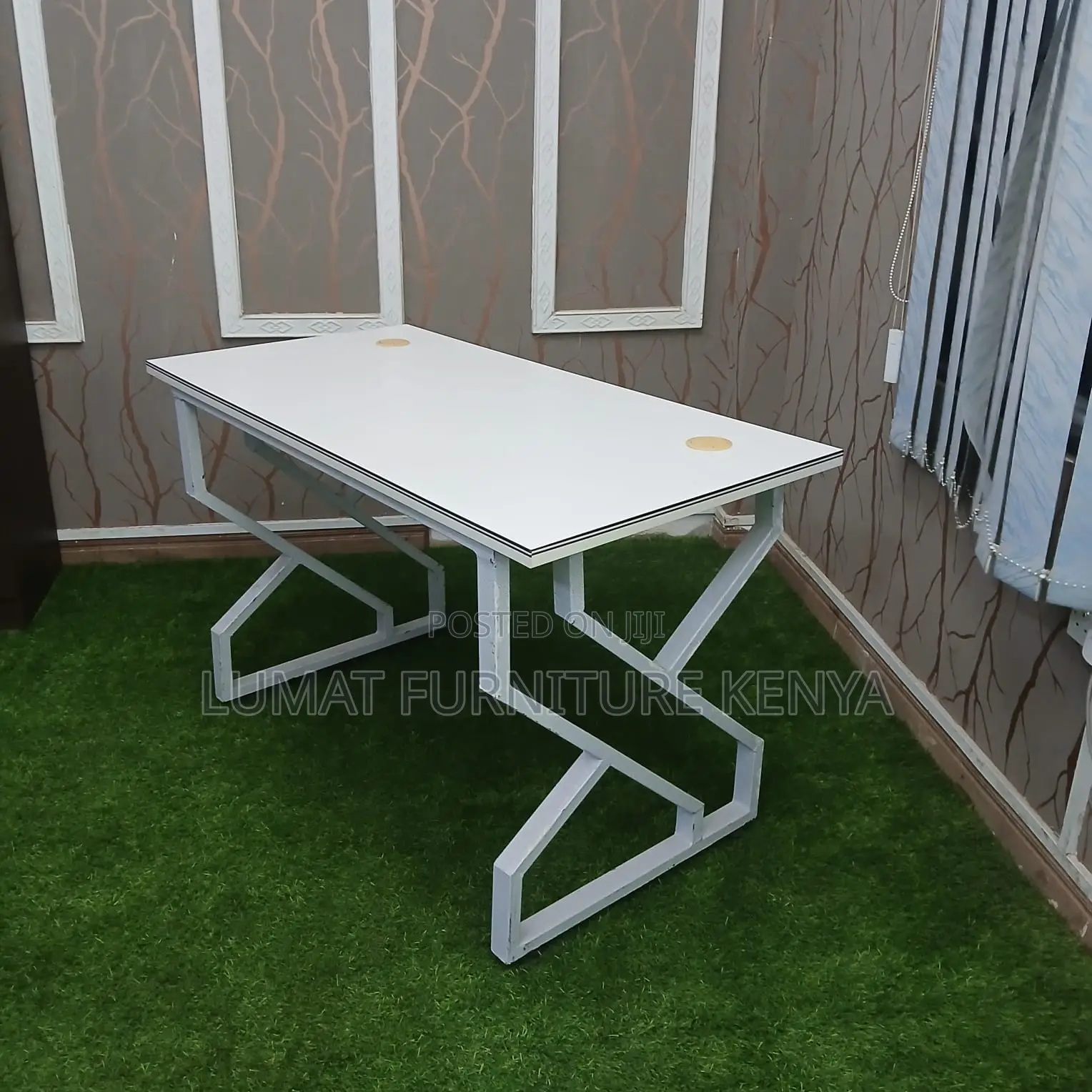Premium White Study Table With Metal Stand
