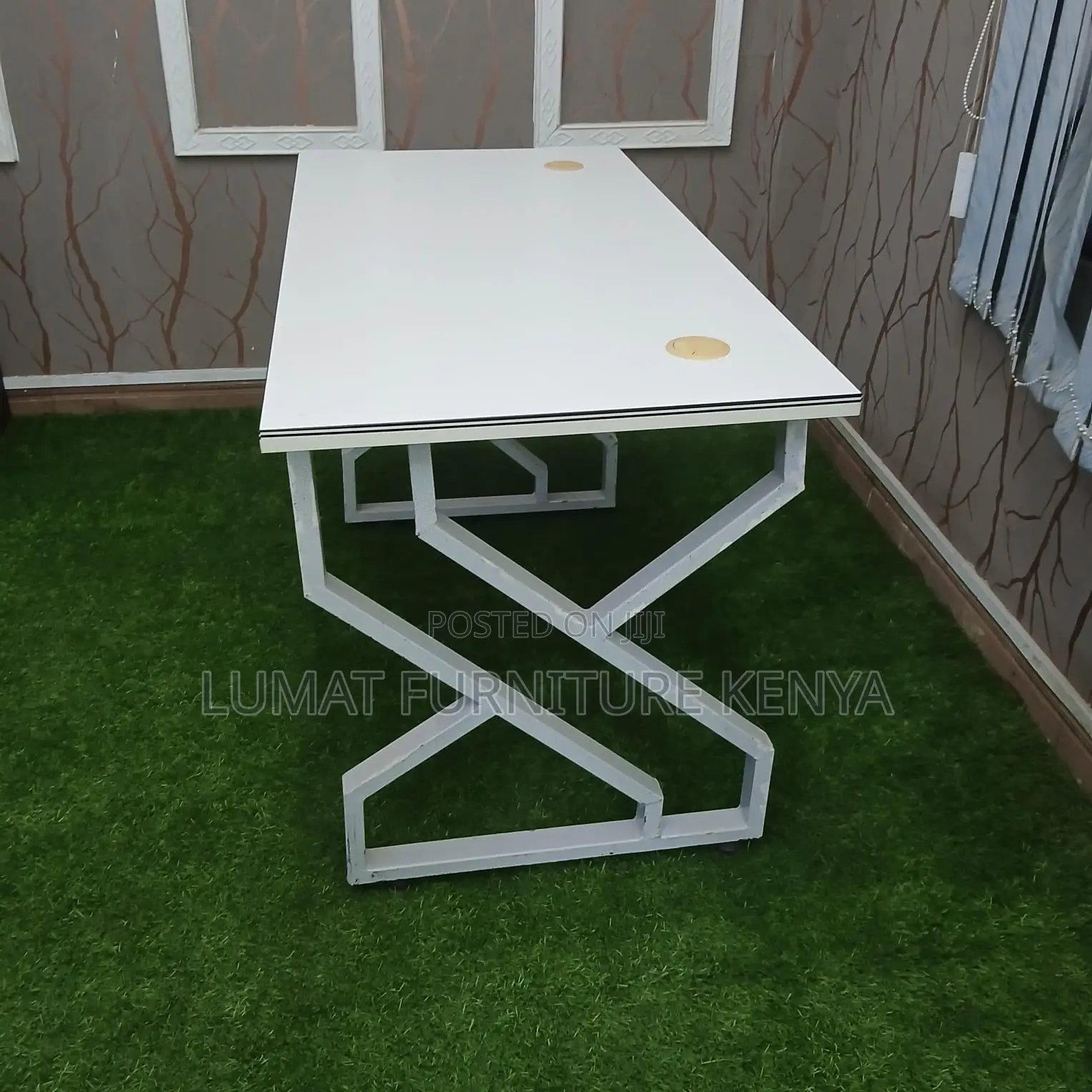 Premium White Study Table With Metal Stand