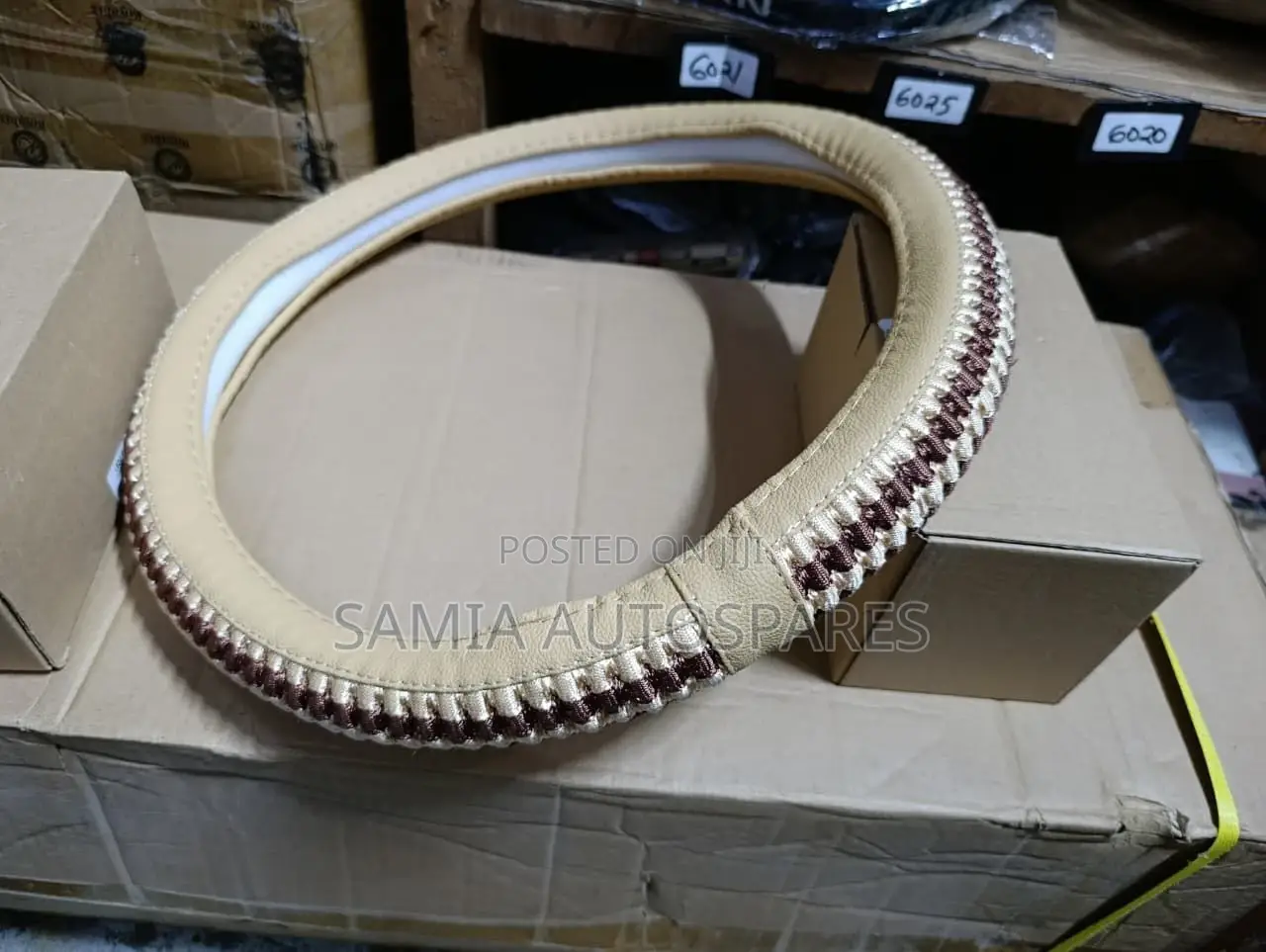 Steering Cover Leather Knitted [Beige]
