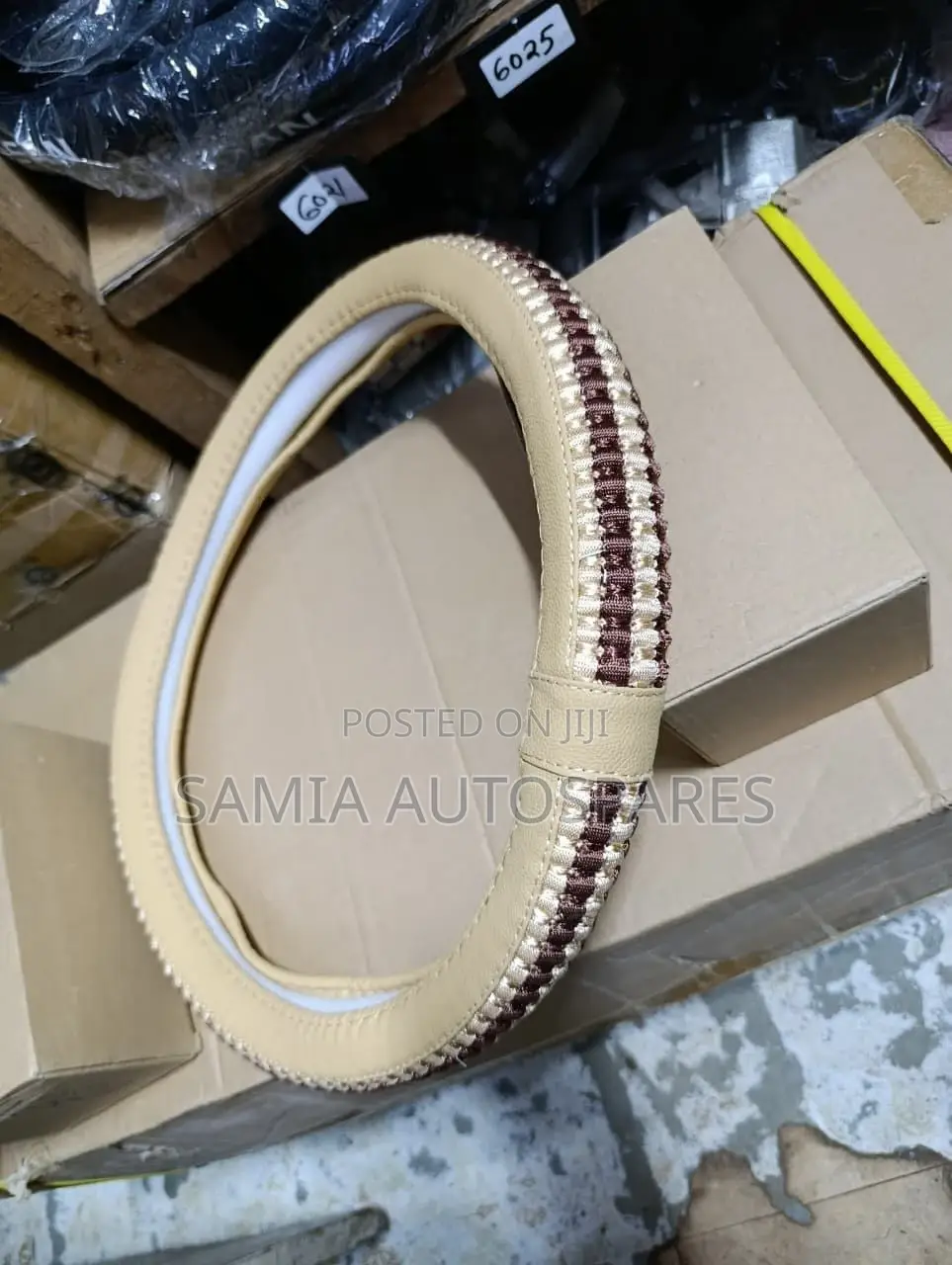 Steering Cover Leather Knitted [Beige]