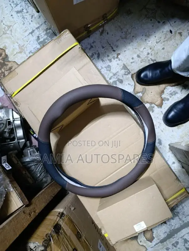 Leather Steering Cover Black Brown