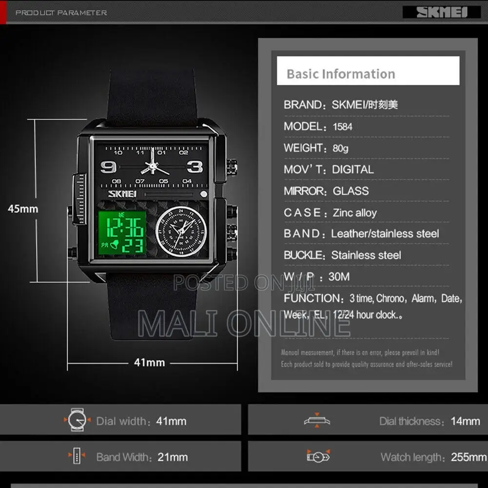 Skmei 1584 Stainless Steel Digital Watch Dual Time Led Display