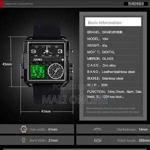 Skmei 1584 Stainless Steel Digital Watch Dual Time Led Display