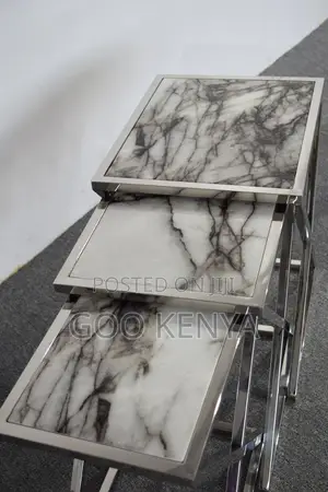 Home Table Set; 3-piece Square Nesting Table Set With Tempered Glass