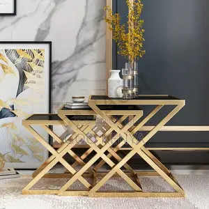 Home Table Set; 3-piece Square Nesting Table Set With Tempered Glass