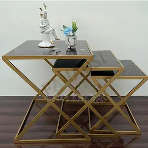 Home Table Set; 3-piece Square Nesting Table Set With Tempered Glass