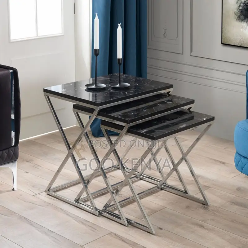 Home Table Set; 3-piece Square Nesting Table Set With Tempered Glass