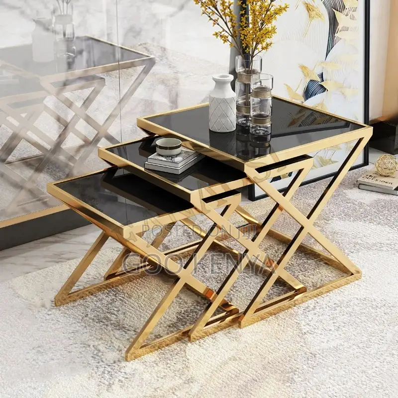 Home Table Set; 3-piece Square Nesting Table Set With Tempered Glass