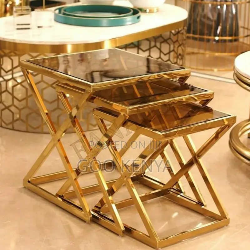 Home Table Set; 3-piece Square Nesting Table Set With Tempered Glass