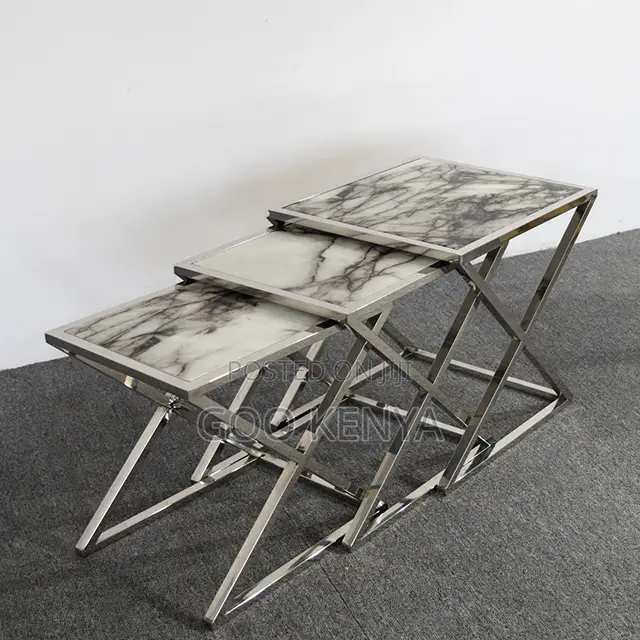 Home Table Set; 3-piece Square Nesting Table Set With Tempered Glass
