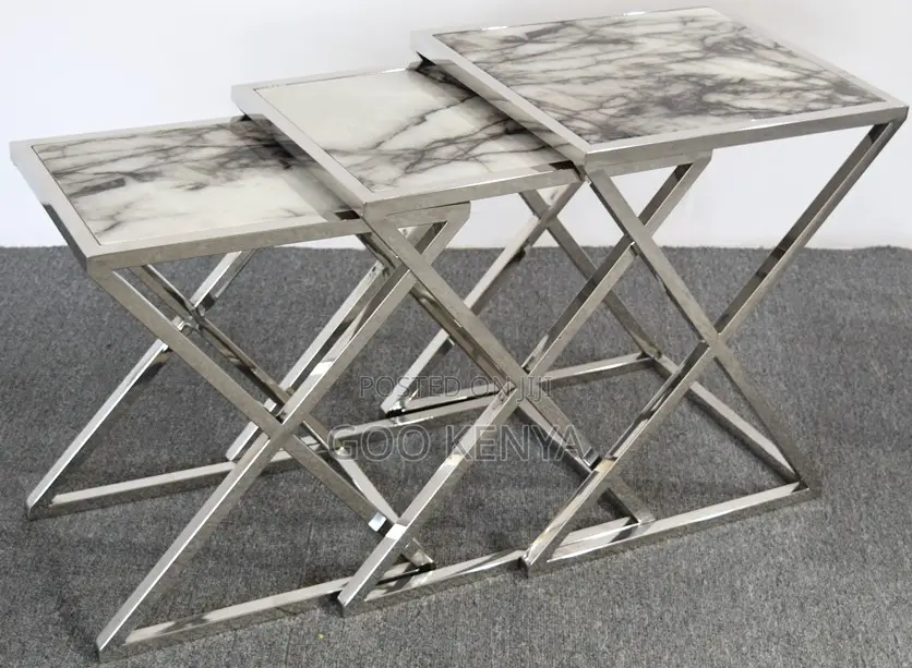 Home Table Set; 3-piece Square Nesting Table Set With Tempered Glass