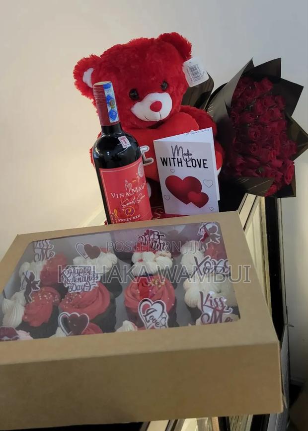 The Full Package Surprise-Roses, Cupcakes, Wine Teddy 
