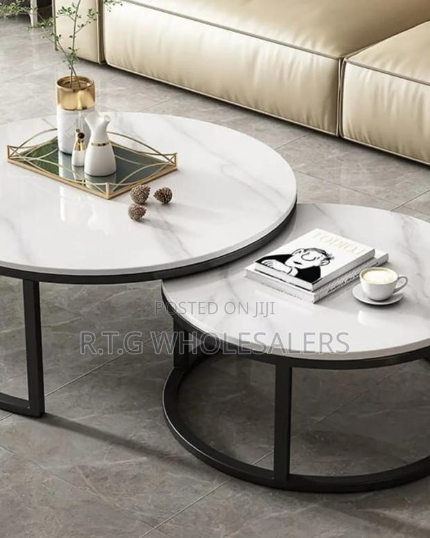 Modern 2-in-1 Marble Table With Black Metal Base