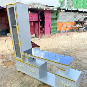 Executive Tv Stand: Italian Marble Finish + Secure Cabinet |