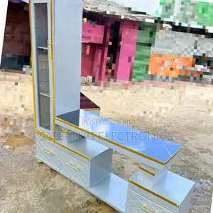 Executive Tv Stand: Marble Top + 4 Shelves + Secret Cabinet"