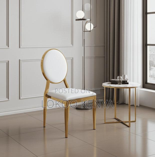 Dining Chair; White Golden Oval Backrest Luxury Dining Chair