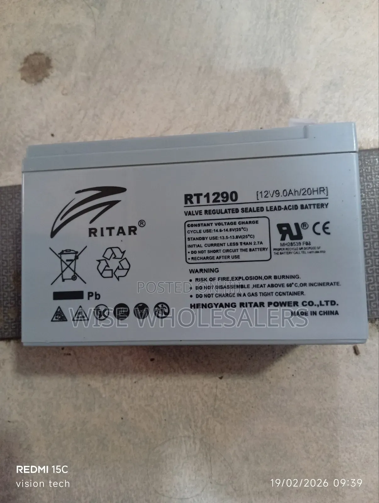 Ritar Rt1290 12v 9.0ah Valve-Regulated Sealed Lead-Acid Battery