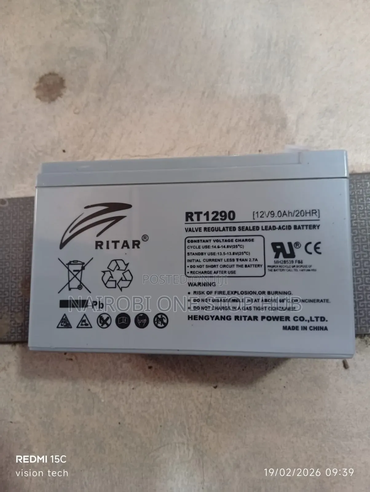 Ritar Rt1290 12v 9.0ah Valve-Regulated Sealed Lead-Acid Battery