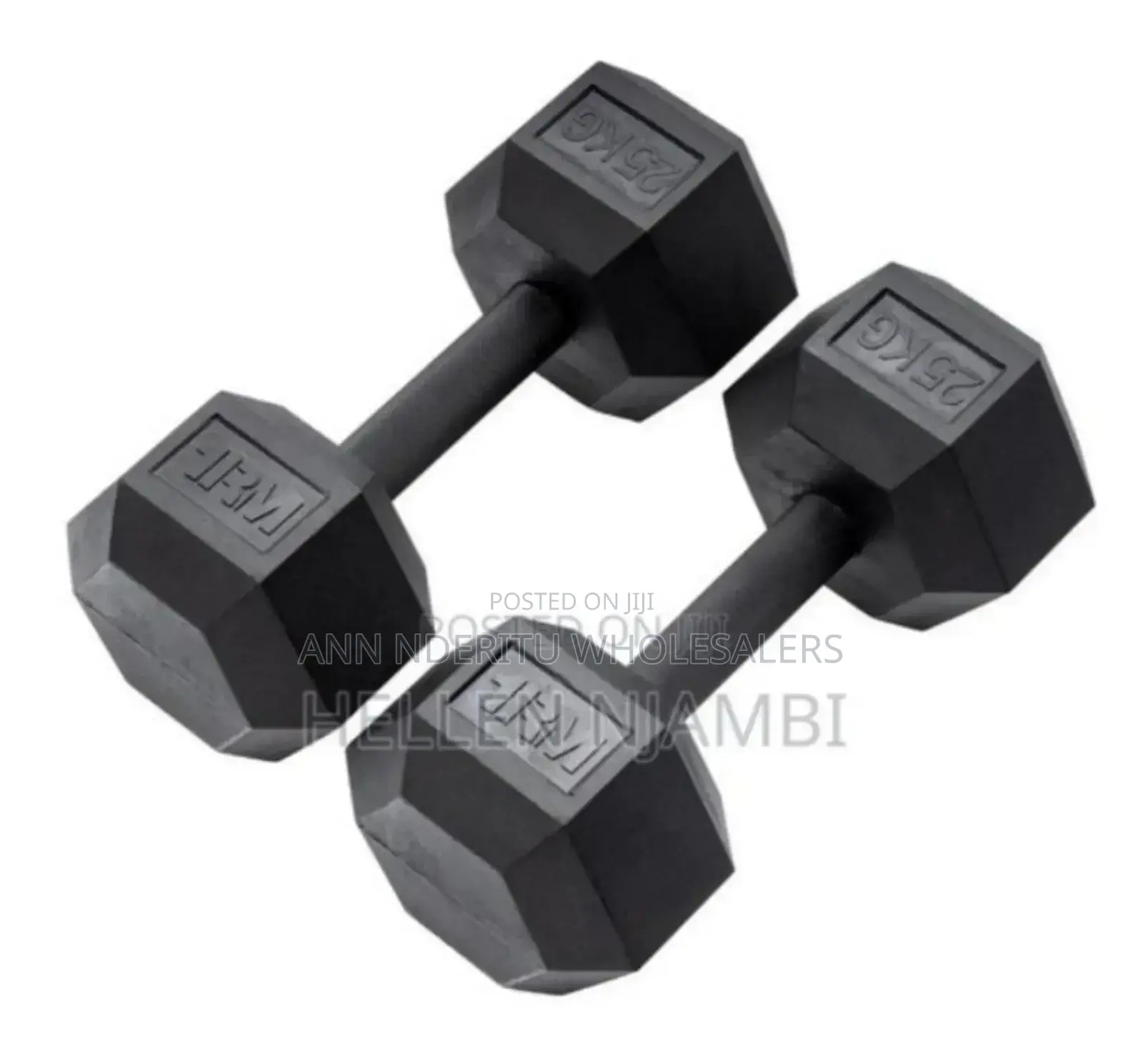 Black a Pair of 25kgs Hexagonal Dumbells