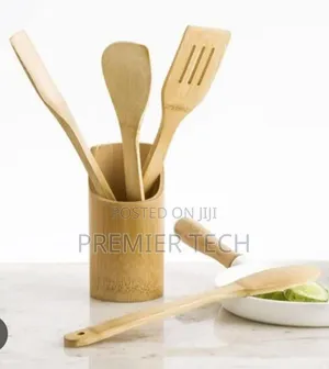 *Bamboo Cooking Spoons + Holder Mwiko Set* 5pcs Set