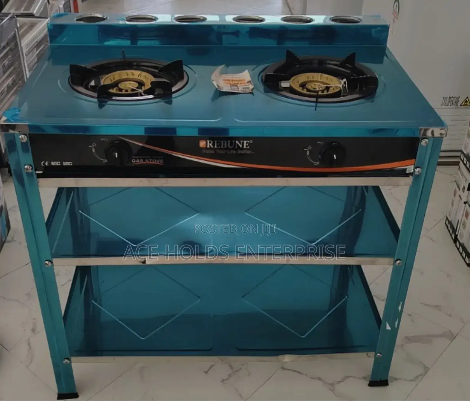 Rebune 2 Burner Standing Gas Cooker With Shelves - Auto-Ignition