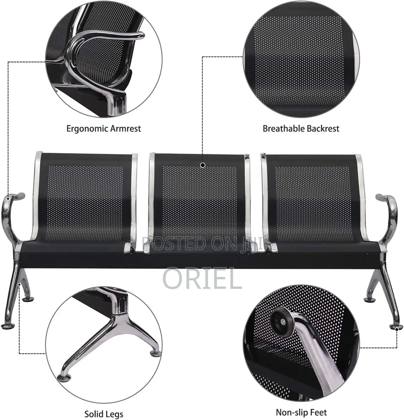 Office Waiting Reception Bench : 3-Link Metallic Any Office Bench