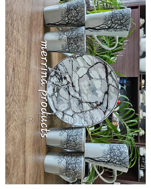 12 Pieces Set High Quality Tree 6 Mug Gray and Gray 6 Plate
