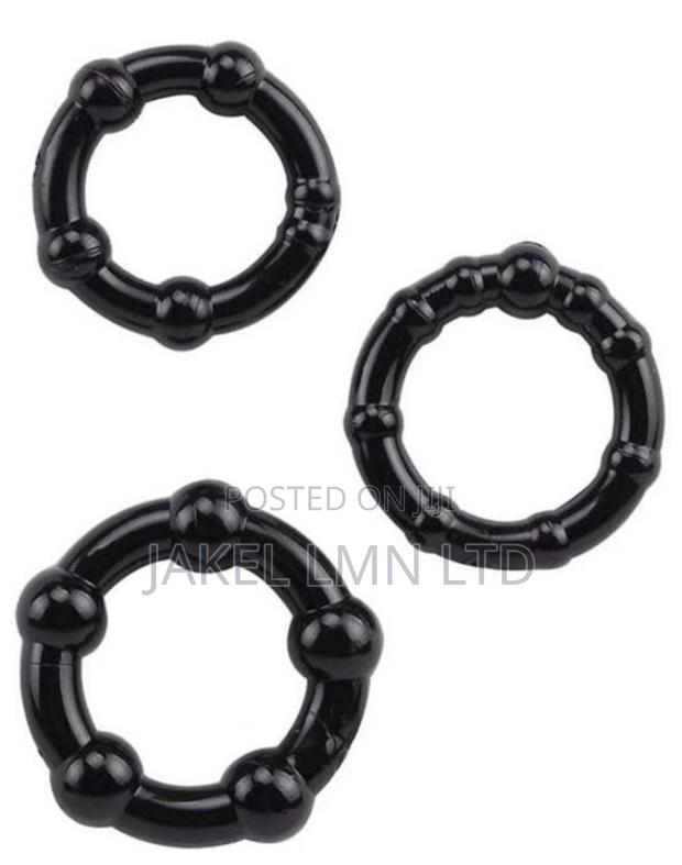 3-Pack Stay Hard Beaded Cock Rings Male Penis Ring - Black