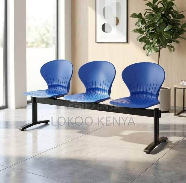 Waiting Bench; Metal Frame-Blue 3 Link Plastic Waiting Bench